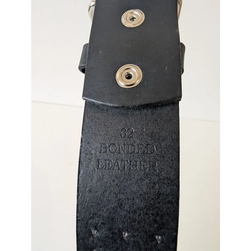 HOT TOPIC Black Triple Pyramid Studded Bonded Leather Belt Sz M 31-32